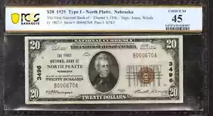 1929 $20 FIRST NATIONAL BANKNOTE CURRENCY NORTH PLATTE NEBRASKA PCGS B XF EF 45 - Picture 1 of 2