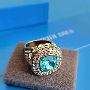 Signierter Heidi Daus Cocktailring aquablau "Take That" Kristall - Größe 10 - Bild 1 von 11