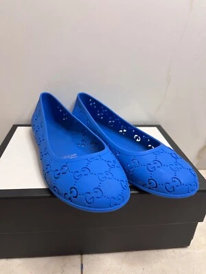 Zapatos planos de ballet de goma con logotipo Gucci GG para niñas talla 32 azul aguamarina sin cordones Foto 1 de 4