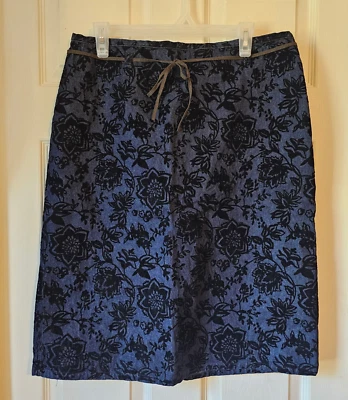 Falda vaquera Bill Blass años 90 talla 12 hasta la rodilla falda lápiz terciopelo floral Foto 1 de 4