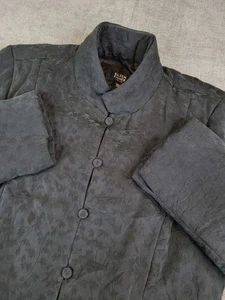 Neu ohne Etikett Eileen Fisher Jacke Damen M schwarz Haustier Jacquard Seide wattiert Blumenmuster gefüttert - Bild 1 von 7