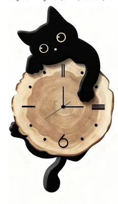 Black Cat Wall Clock Swinging Tail NEW - Image 1 of 2