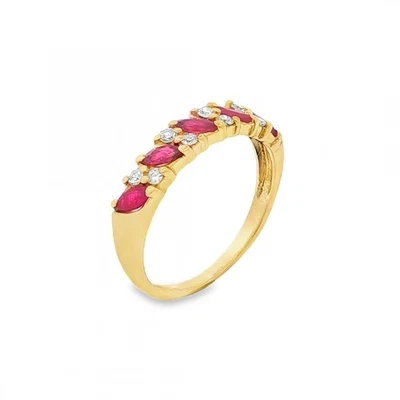 Anillo de media eternidad de diamantes y rubíes de oro amarillo de 9 quilates - talla L -1,8 g Foto 1 de 4