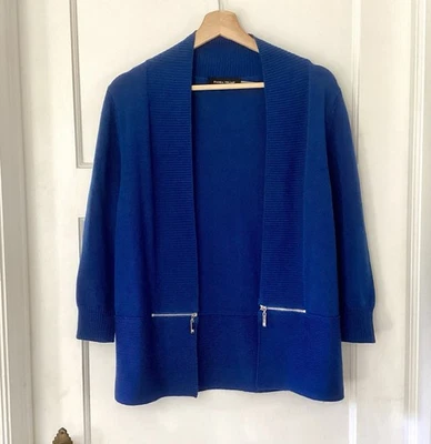 Ivanka Trump Azul Cobalto Tejido Manga 3/4 Frente Abierto Cárdigan Suéter Algodón Trabajo Foto 1 de 4