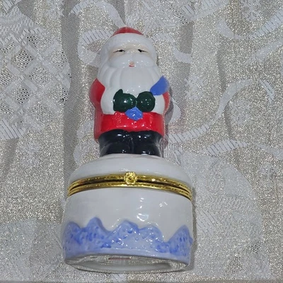 Santa Claus glass holiday decor Christmas Trinket box - Image 1 of 3