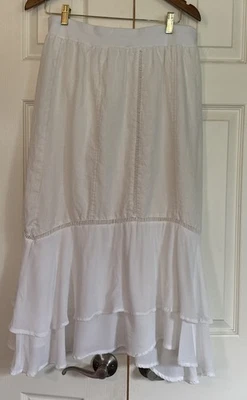 Chico's Women’s White Ruffled Ramie Midi Skirt size 1 Cottage Core  Romantic - Image 1 of 4