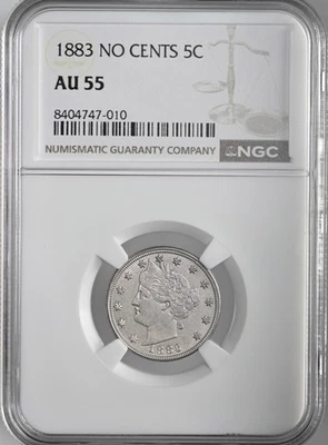 1883  5C LIBERTY V NICKEL (NO CENTS)   NGC AU55    #8404747-010 - Image 1 of 4