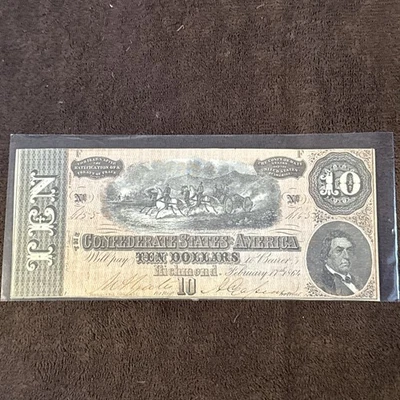 ~1864 Confederate States of America $10 Ten Dollars - Civil War Note - Image 1 of 4