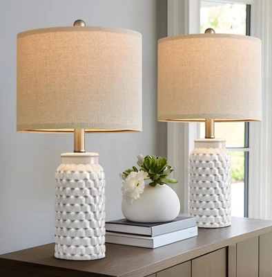 Set of 2 - 20.5" White Modern Ceramic Bedside Lamp - Image 1 of 4