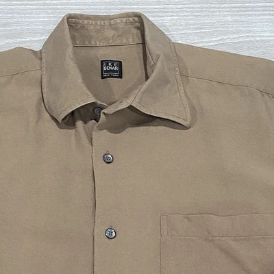 Vintage Ike Behar New York Mens M Tan Silk Cashmere Button Up Long Sleeve Shirt - Image 1 of 4