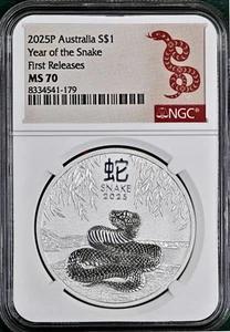 2025 AUSTRALIA LUNAR YEAR OF THE SNAKE NGC MS70 - 1OZ SILVER COIN .9999 FINE - Picture 1 of 2