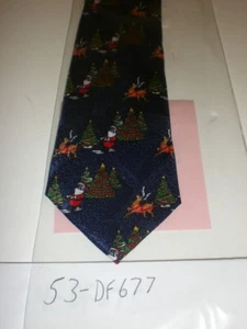 CHILDREN'S NECK TIE 12" 53-DF677 BLU SANTA/REINDEER ADJ - Picture 1 of 3