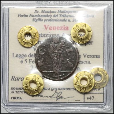 Venezia Monnaie Anonyme Quattrino De 4 Bagattini Pour Vérone Et Brescia 1604 - Photo 1/4