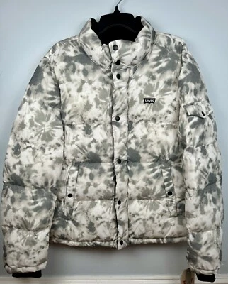 Chaqueta acolchada ultra suave gris/blanco Tie Dye de Levi's para hombre talla mediana $225 Foto 1 de 4