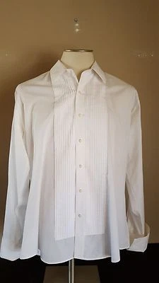 Camisa PIERRE BALMAIN Para Hombre Blanca Poliéster Plisada Botón Frontal Vestida LS 17 Foto 1 de 4