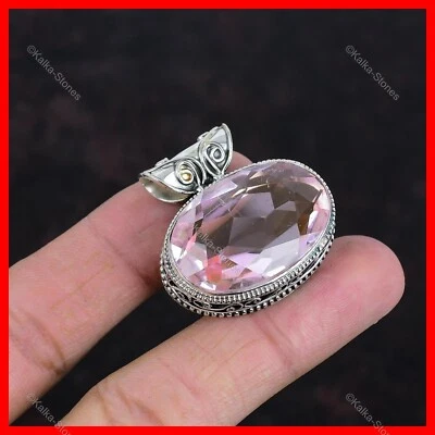 Oferta de Navidad Colgante Artesanal Vintage Piedra Kuncita Rosa Plata de Ley 925 Foto 1 de 4