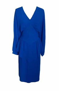 Vintage Frank Usher Cobalt Blue Midi Dress Size 14 80s Mother Of Bride Party VGC - Picture 1 of 4