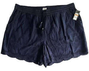 NWT Crown & Ivy Navy Blue Eyelet Lace Lined Drawstring Waist Shorts Size 3X - Picture 1 of 3