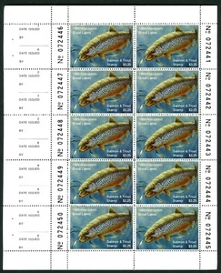 WISCONSIN 1989 STATE SALMON &TROUT STAMP FULL NH PANE OF 10 by Greg Alexander - Picture 1 of 1