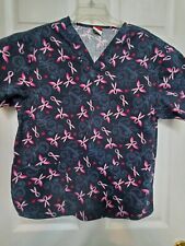 Dickies Scrub Top size M-Black/Pink CA Ribbons w/Wings-Chest 22"/L 26"