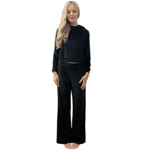 Ladies EX BO AVENUE Black Ribbed Velour Hooded Loungwear Set RRP £60 - Picture 1 of 5