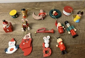 Vintage Lot Of 15 Hand Painted Wood Miniature Christmas Ornaments 1-2” L5 - Picture 1 of 5