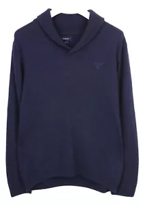Gant Pullover Herren Groß Pullover Lammwolle Mischung Schalkragen Blau - Bild 1 von 9
