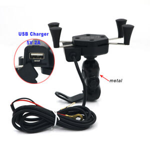 Phone Holder Mount For Motorcycle Bicycle Handlebar Mirror Bracket GPS With USB