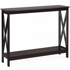 2-Tier Console X-Design Sofa Side Accent Table-Espresso - Color: Dark Brown - Picture 1 of 6
