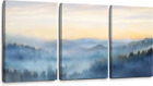 Wall Decor For Bedroom 3 Panel Sunrise Misty Forest Print Picture Paintings Wall