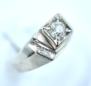 Fine Vintage Mine Cut Diamond 7.2 G 14K White Gold Size 12 Band Men's Retro Ring - Picture 1 of 6