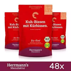 48 x Herrmanns Katzenfutter Bio Rind mit Kürbis und Quinoa Tiernahrung 100Gr - Bild 1 von 2