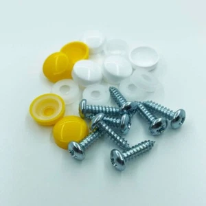 8 Car Number Plate Oversize Screws and Snap Caps Yellow White - 24 Piece Kit - Picture 1 of 1
