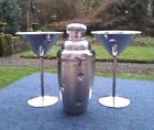 Dimple Chrome Stainless Steel Cocktail Shaker With Matching Pair Martini Glasses