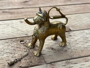 Antique Brass Figural Lion Table Lighter Lamp Aquamanile Cigars - Picture 1 of 6