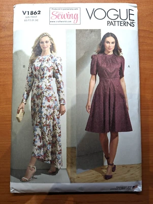 VOGUE Pattern V1862 Size B5/F5 8-24 Misses Semi Fitted Dress Flared Skirt Uncut - Image 1 of 3