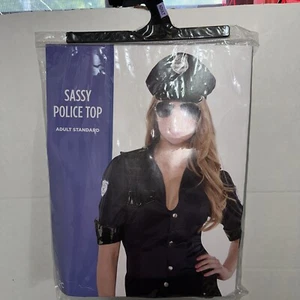 Sassy Police Top Blue Shirt Cop Officer Fancy Dress Up Halloween Adult Costume - Picture 1 of 4