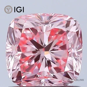IGI Certified 1.03 Carat Fancy Vivid Pink VS1 Cushion Cut HPHT Lab Grown Diamond - Picture 1 of 18