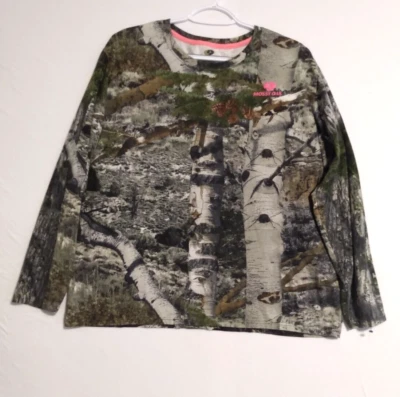 Mossy Oak Camouflage Trees Grass Hunting Long Sleeve Top T Shirt Pink Logo 2XL - Image 1 of 4
