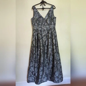 Theia Floral Slate Ballgown Silver Jacquard Floral Formal Dress Women's Size 16 - Picture 1 of 7
