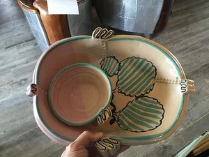 handcrafted studio pottery freeform chip/dip bowl in seafoam & beachy turquoise - Picture 1 of 3