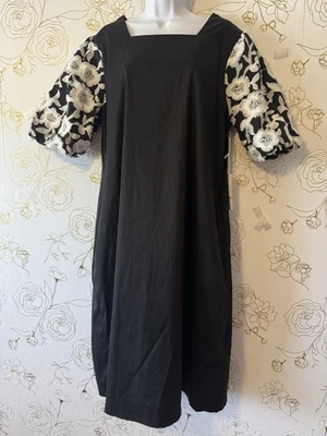 Chicos платье размер 3 XL черный шар рукав карманы Midi цветочный хлопок новый с Ярлыками $158 - Изображение 1 из 4