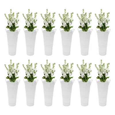 Juego de 12 cubos de flores de metal blanco para exhibición de flores de 15*25,5 cm/6*10 pulgadas Foto 1 de 4