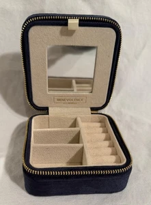 Benevolence LA Plüsch Samt Reise Schmuckkästchen Organizer mit Spiegel, Blau Samt - Bild 1 von 11