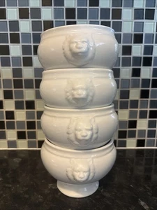 4x French Lion Head Soup Bowls White Ceramic Ideal for French Onion Soup - Picture 1 of 9