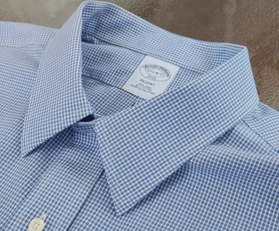 BROOKS BROTHERS SHIRT Men's 17.5 x 36/37 Regent, Blue Black White Plaid, NO IRON - Image 1 of 4