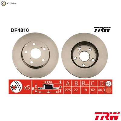 2x BRAKE DISC DF4810 FOR TOYOTA 1ZZ-FE 1.8L 3ZR-FE 2.0L 2ZR-FE/8ZR-FXE 1.8L 4cyl - Image 1 of 4
