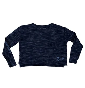 Under Armour UA Size YS Girls Youth Small Long Sleeve Crop Top Gray Logo Pocket - Picture 1 of 4