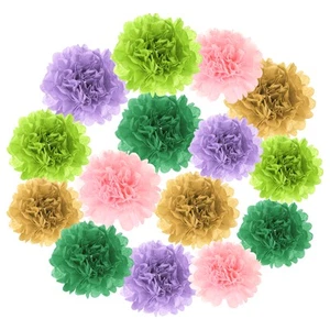 15Pcs Paper Pom Poms, 10, 12, 14 Inch Paper Flowers for Wedding Multicolor - Picture 1 of 6
