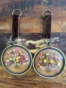 Vintage Framed Dried Flower Wall Art Round Medallion 4” - Picture 1 of 6